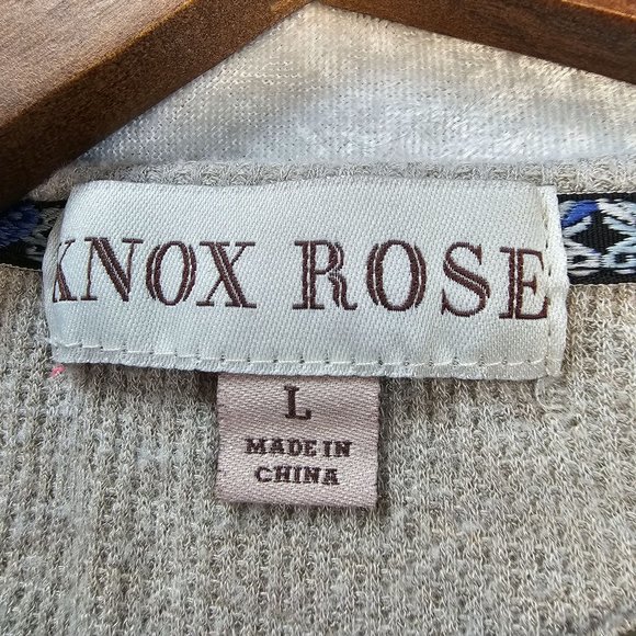 Knox Rose Top Women's Large Gray Long Sleeve Lightweight Knit Front Knot Lace‎ - Picture 6 of 8
